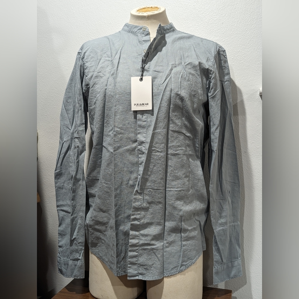 PULL&BEAR Updated Garments L long sleeve mock collar shirt NWT Made in Spain